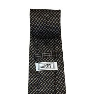 Gianni Versace Men's Tie Black & Orange Plaid Silk Italy 3.75" (W) x 60" (L) euc